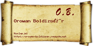 Orowan Boldizsár névjegykártya